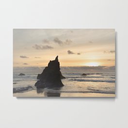 Arcadia Beach Sunset Lion Rock Oregon Coast Pacific Ocean Metal Print | Basalt, Silhouette, Coastalart, Surfing, Northcoast, Pnwart, Nature, Arcadiabeach, Photo, Westcoast 