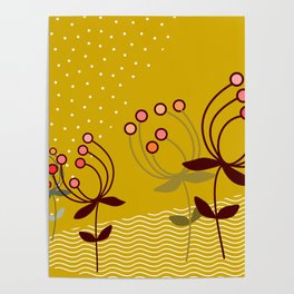 flowers on yellow - Illustration Poster