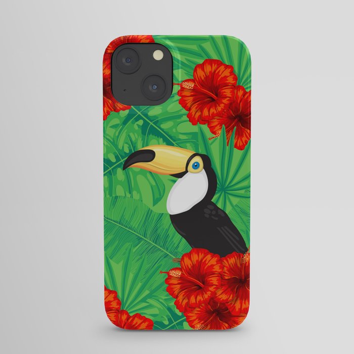 Tropical pattern with toucan and  tropical leaves iPhone Case
