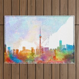 Toronto Skyline Map Watercolor, Print by Zouzounio Art Outdoor Rug
