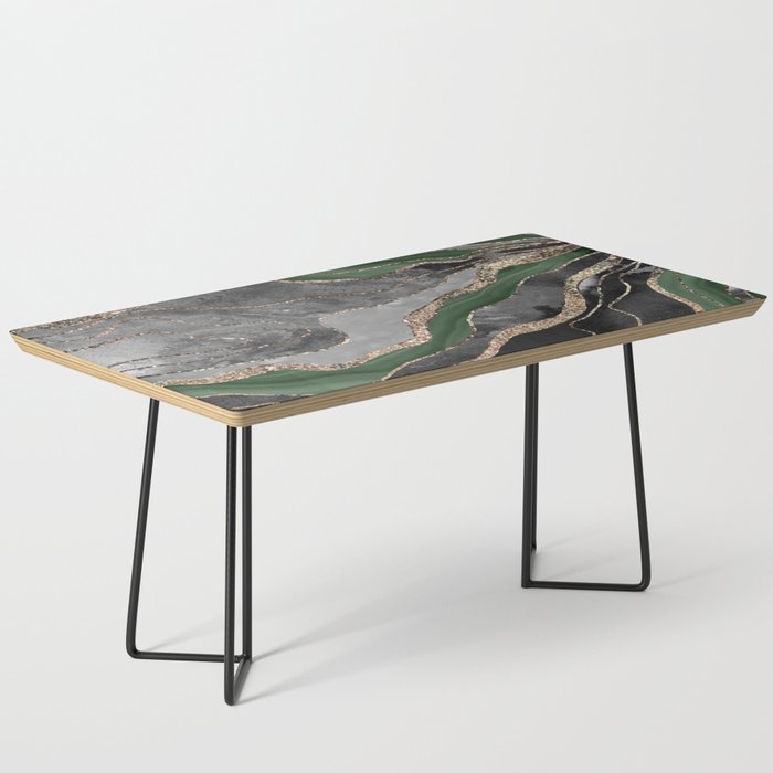 Green Black Marble Agate Gold Glitter Glam #1 (Faux Glitter) #decor #art #society6 Coffee Table