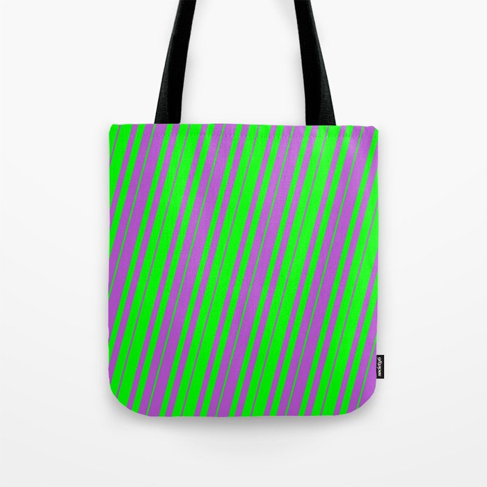 Lime & Orchid Colored Lines Pattern Tote Bag