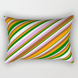 [ Thumbnail: Eyecatching Plum, Brown, Dark Orange, Dark Green & Mint Cream Colored Lined/Striped Pattern Rectangular Pillow ]