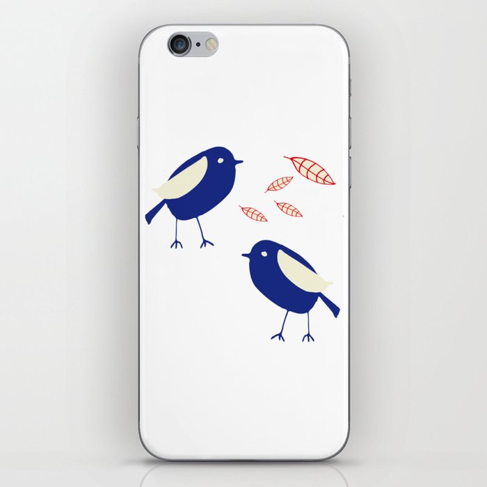 blue bird with fall leaves iPhone Skin