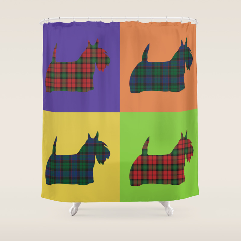 Scottie Dog Tartan Pop Art Style Shower Curtain By
