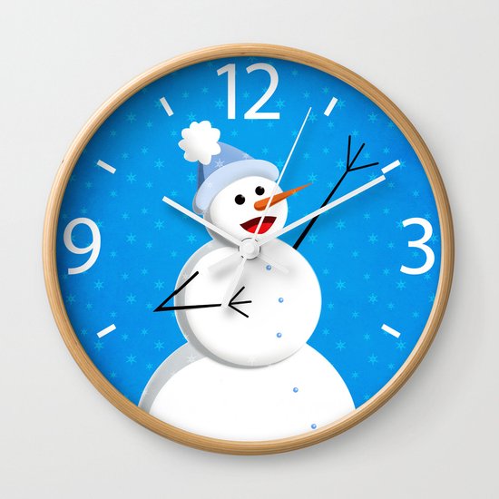 Blue Happy Singing Snowman Wall Clock