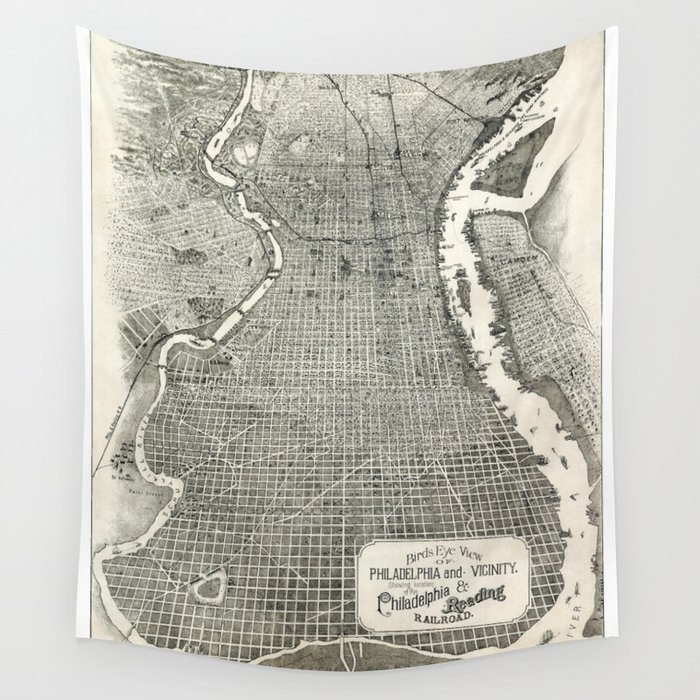 Philadelphia-Pennsylvania-United States-1870 vintage pictorial map Wall Tapestry