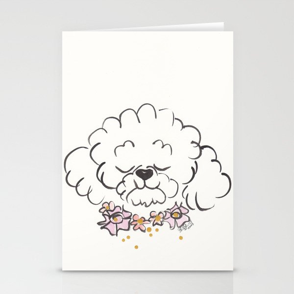 Bichon Frise with Pretty Flowers  Stationery Cards