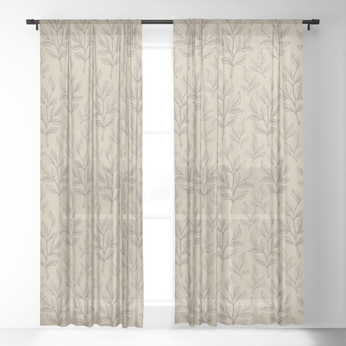 Twig Leaves Slate Gray Dark Slate Gray Color Sheer Curtain By