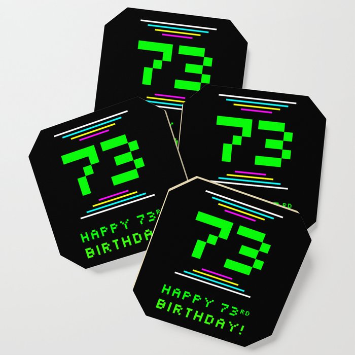73rd Birthday - Nerdy Geeky Pixelated 8-Bit Computing Graphics Inspired Look Coaster