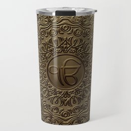 Decorative Ek Onkar / Ik Onkar  embossed on gold Travel Mug