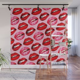 Lips Pattern - Pink Wall Mural