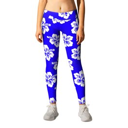 Classic Blue and White Hibiscus Pattern Leggings
