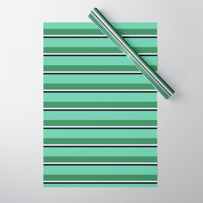 Aquamarine, Sea Green, Lavender, and Black Colored Striped/Lined Pattern Wrapping Paper
