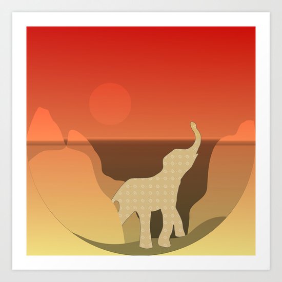 Underwater Elephant Scene Design Art Print