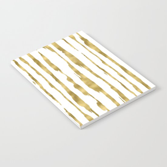 Small uneven hand painted gold stripes on clear white - vertical pattern Notebook