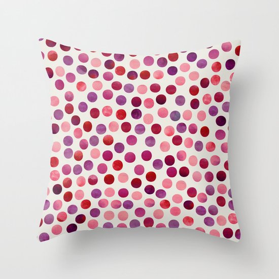 Watercolor Dots_Berry by zJacqueline and Garima Throw Pillow