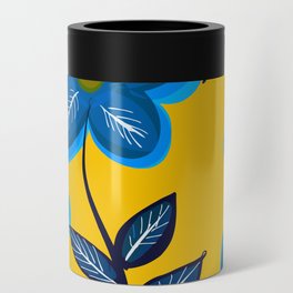 Blue Flowers and Yellow Pattern Can Cooler