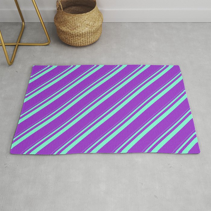 Aquamarine & Dark Orchid Colored Striped/Lined Pattern Rug