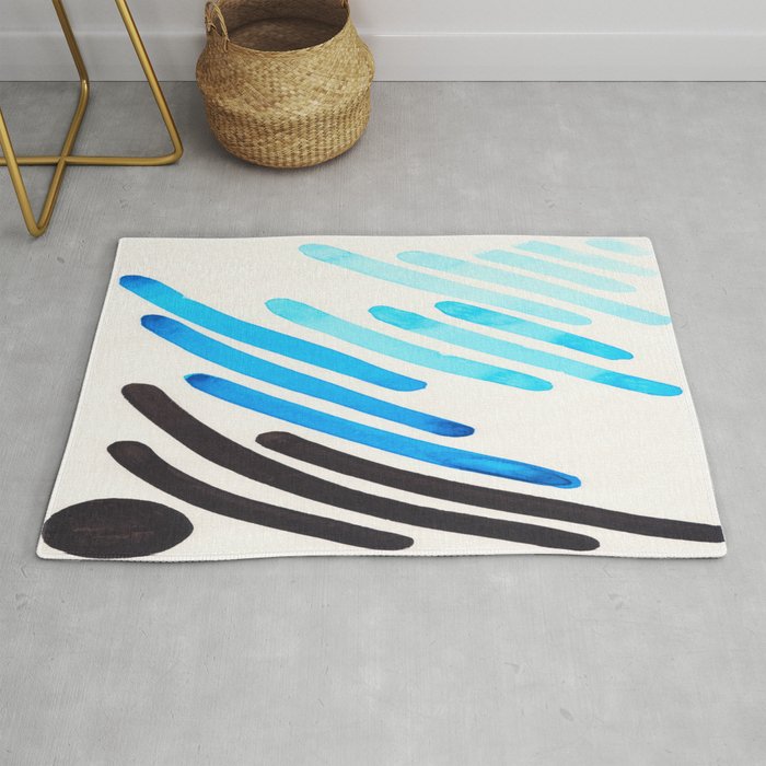 Cerulean Blue Watercolor Colorful Stripes Mid Century Modern Art Colorful Stripes Mid Century Modern Art