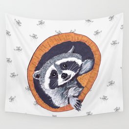 Peeking Raccoon#1 White Pallet Wall Tapestry