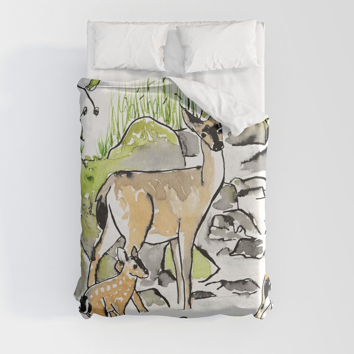 Deer in Creek Duvet Cover