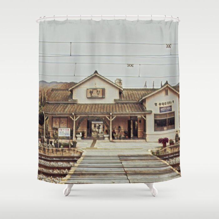 Small country train station Shower Curtain
