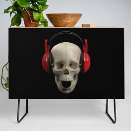 Skull in the headphones wearing glasses Credenza