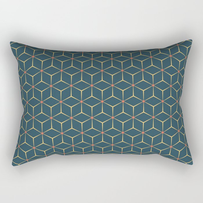 Geometric pattern no. 8 with orange stars and blue cubes  Rectangular Pillow