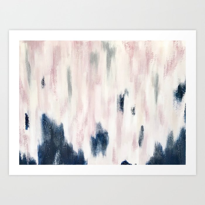 Blush Pink And Blue Pretty Abstract Art Print By Brushedinbold