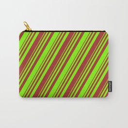 [ Thumbnail: Chartreuse and Brown Colored Stripes/Lines Pattern Carry-All Pouch ]
