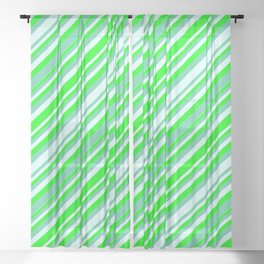 [ Thumbnail: Lime, Aquamarine, and Light Cyan Colored Lines Pattern Sheer Curtain ]
