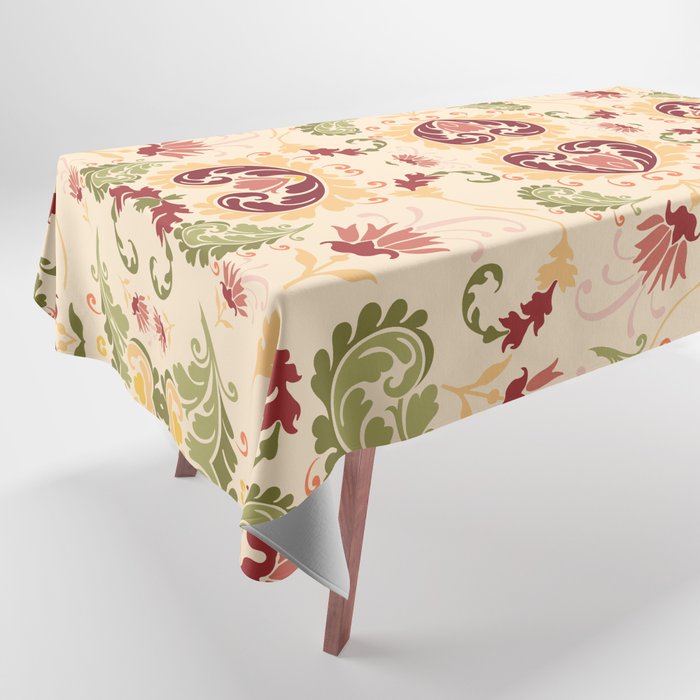 autumnal yellow orange red floral bold paisley flower bohemian  Tablecloth