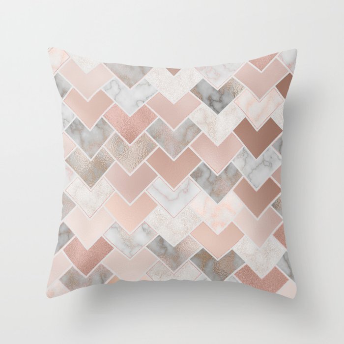 Rose Gold And Marble Geometric Tiles Throw Pillow By