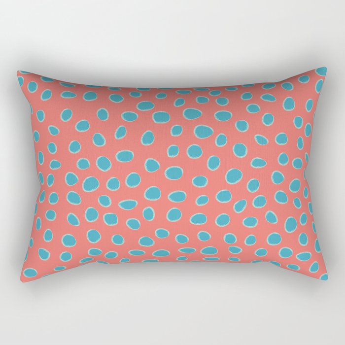 Living Coral and Turquoise, Teal Polka Dots Rectangular Pillow