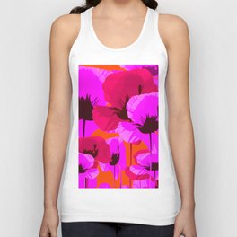 Pink And Red Poppies On A Orange Background - Summer Juicy Color Palette Retro Mood #decor #society6 Tank Top