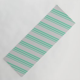 [ Thumbnail: Light Gray and Aquamarine Colored Striped Pattern Yoga Mat ]