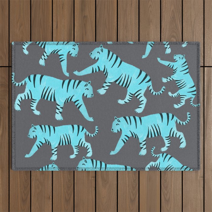 Tiger Power - grey and navy Outdoor Rug