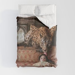 Guillermo Lorca Tiger and Girls in Badroom Garcia Duvet Cover