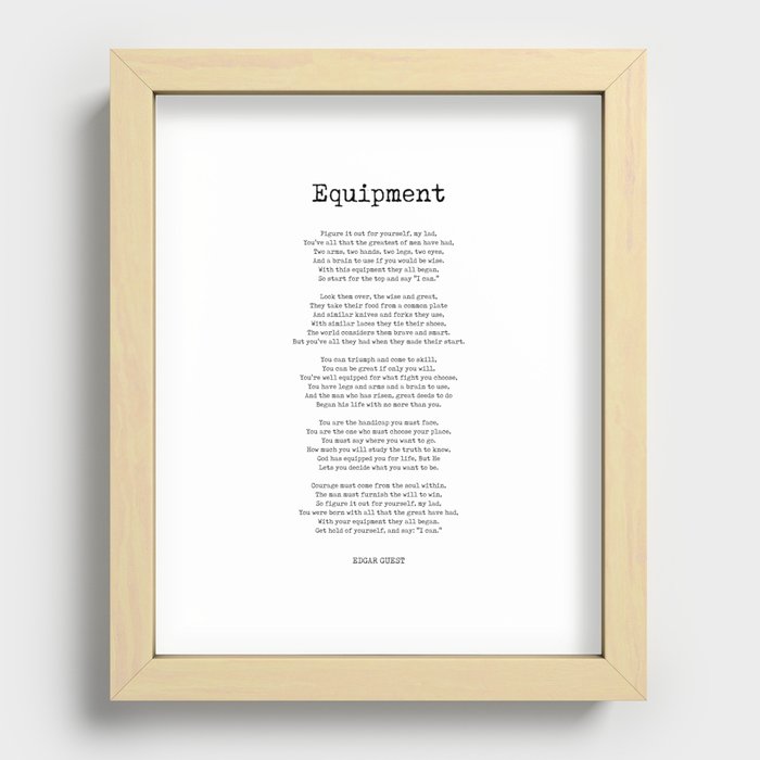 Equipment - Edgar Guest Poem - Literature - Typewriter Print 1 Recessed Framed Print