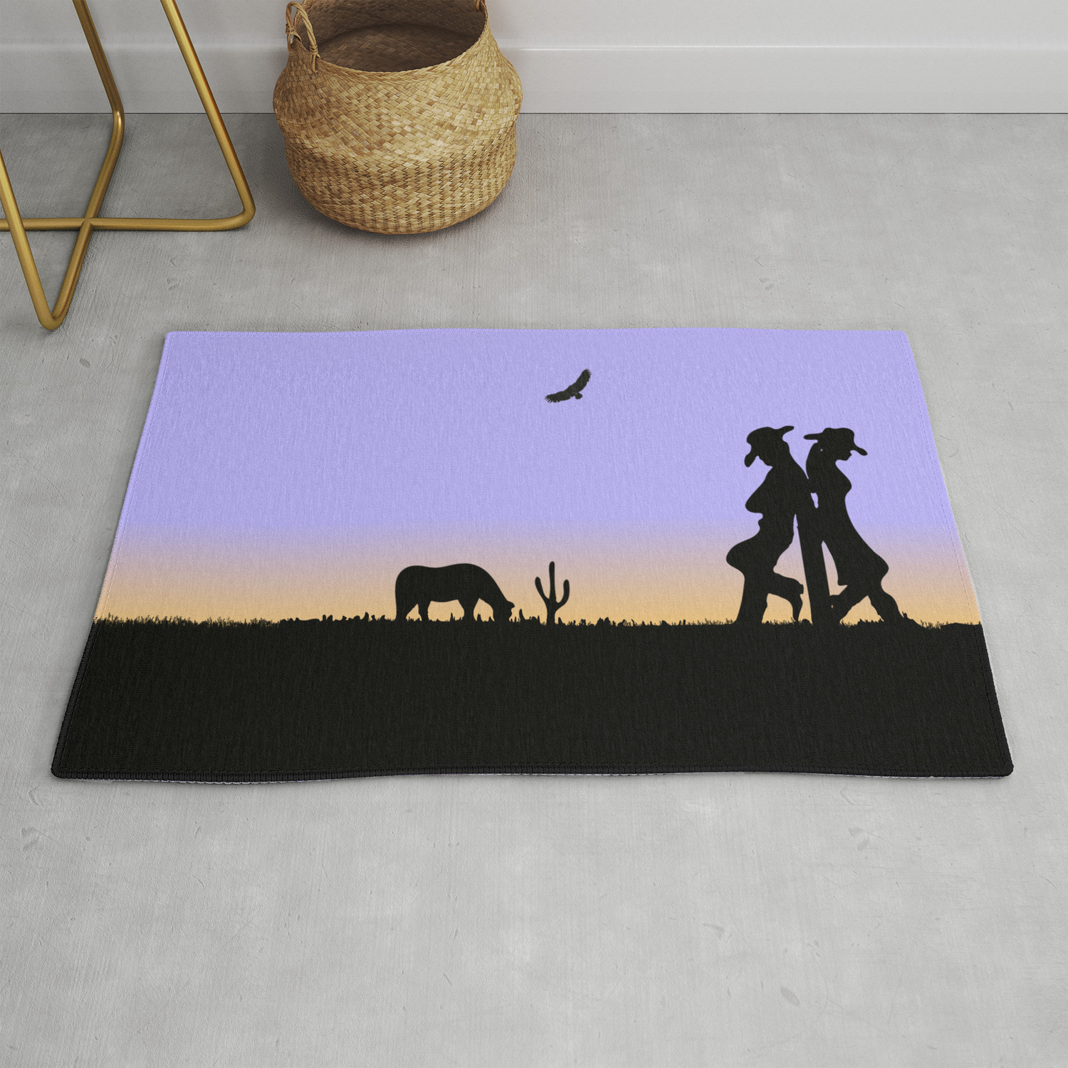 Western Cowboy And Cow On The Range Rug By Leatherwooddesign Western Cowboy And Cow On The Range