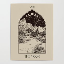 The Moon Tarot Card Poster. Mystic Landscape. Esoteric tarot. Dark moon Poster