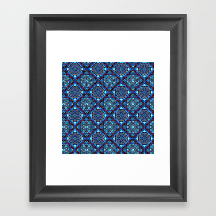blue moroccan tile pattern Framed Art Print
