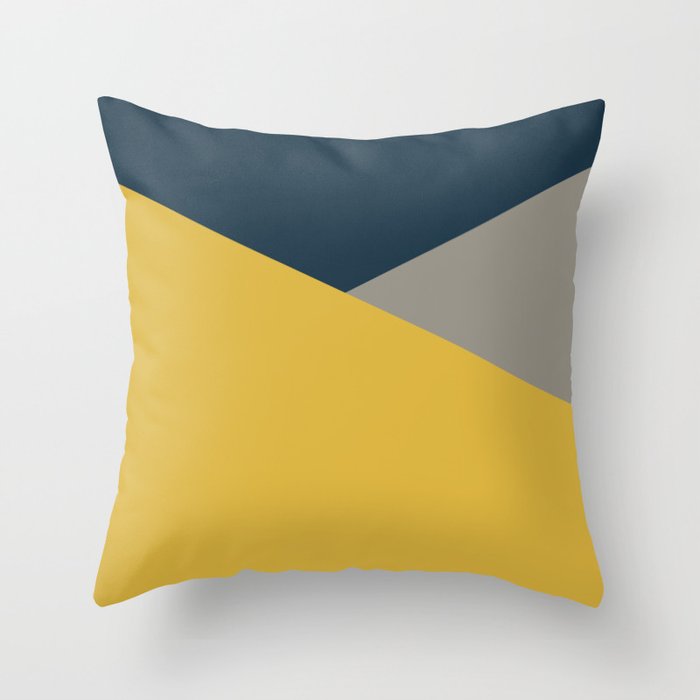 Envelope - Minimalist Geometric Color Block in Light Mustard Yellow, Navy Blue, and Gray Throw Pillow