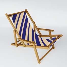 [ Thumbnail: Midnight Blue and Tan Colored Lines/Stripes Pattern Sling Chair ]