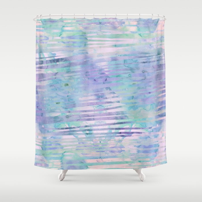 Modern hand drawn geometric stripes purple watercolor pattern Shower Curtain