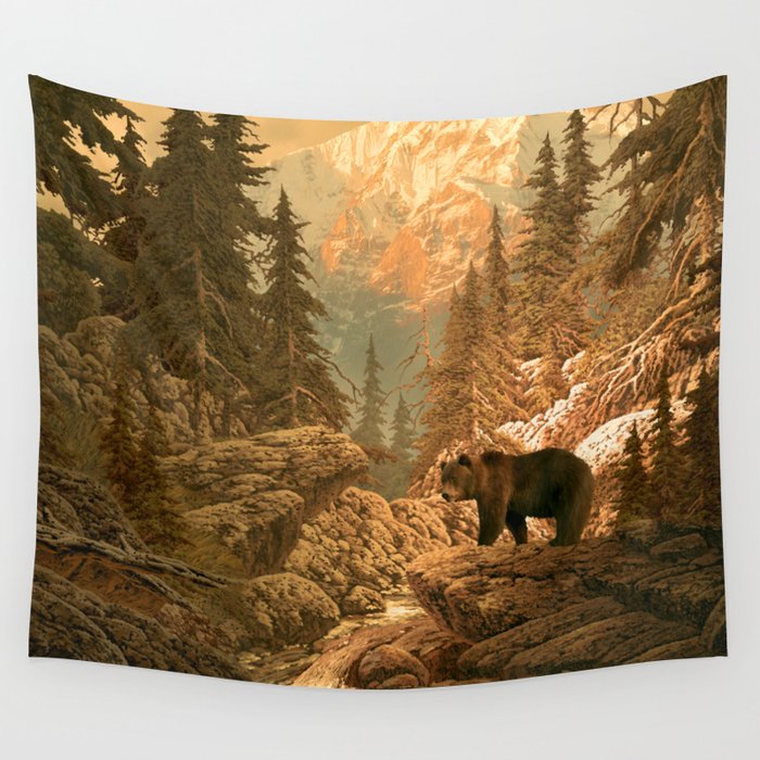 Bear in the Rocky Mountains Wall Tapestry
