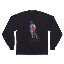 Young skater in watercolor Long Sleeve T-shirt