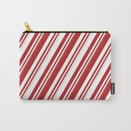 [ Thumbnail: Red and White Colored Lines/Stripes Pattern Carry-All Pouch ]
