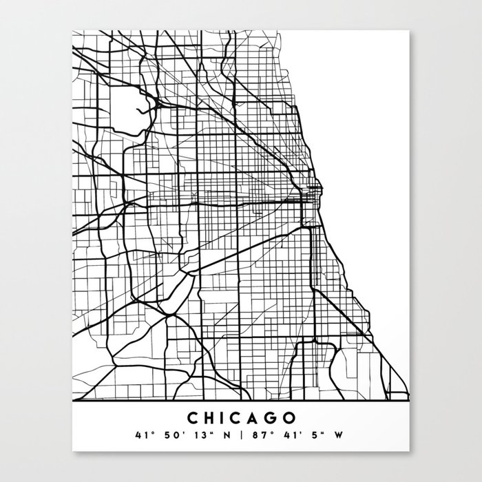 Chicago Il Street Map CHICAGO ILLINOIS BLACK CITY STREET MAP ART Canvas Print by 